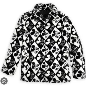 Disney Mickey Mouse Checkered Fleece Faux Fur Oversized Jacket Small